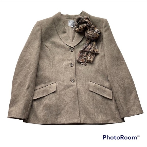 Le Suit Collections Blazer Jacket Size 12 Brown Scarf 2pc Set workwear - Picture 8 of 10